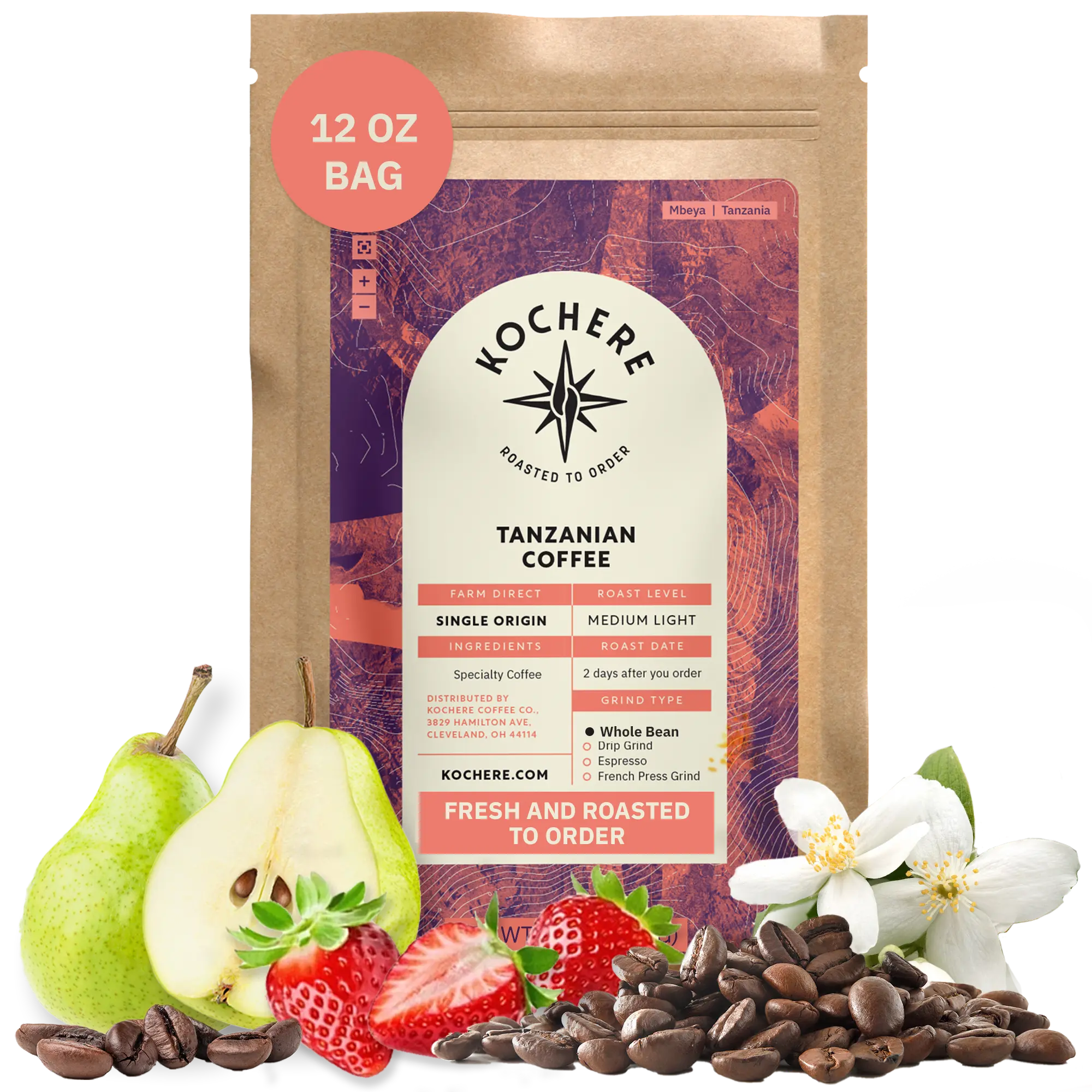 Kochere Coffee Tanzanian Mbeya AB Medium-Light Roast - Pear, Floral, Jasmine Notes